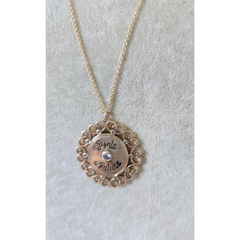 Anthropologie Gold Porta Fortuna Coin Pendent Necklace New - Picture 4 of 4